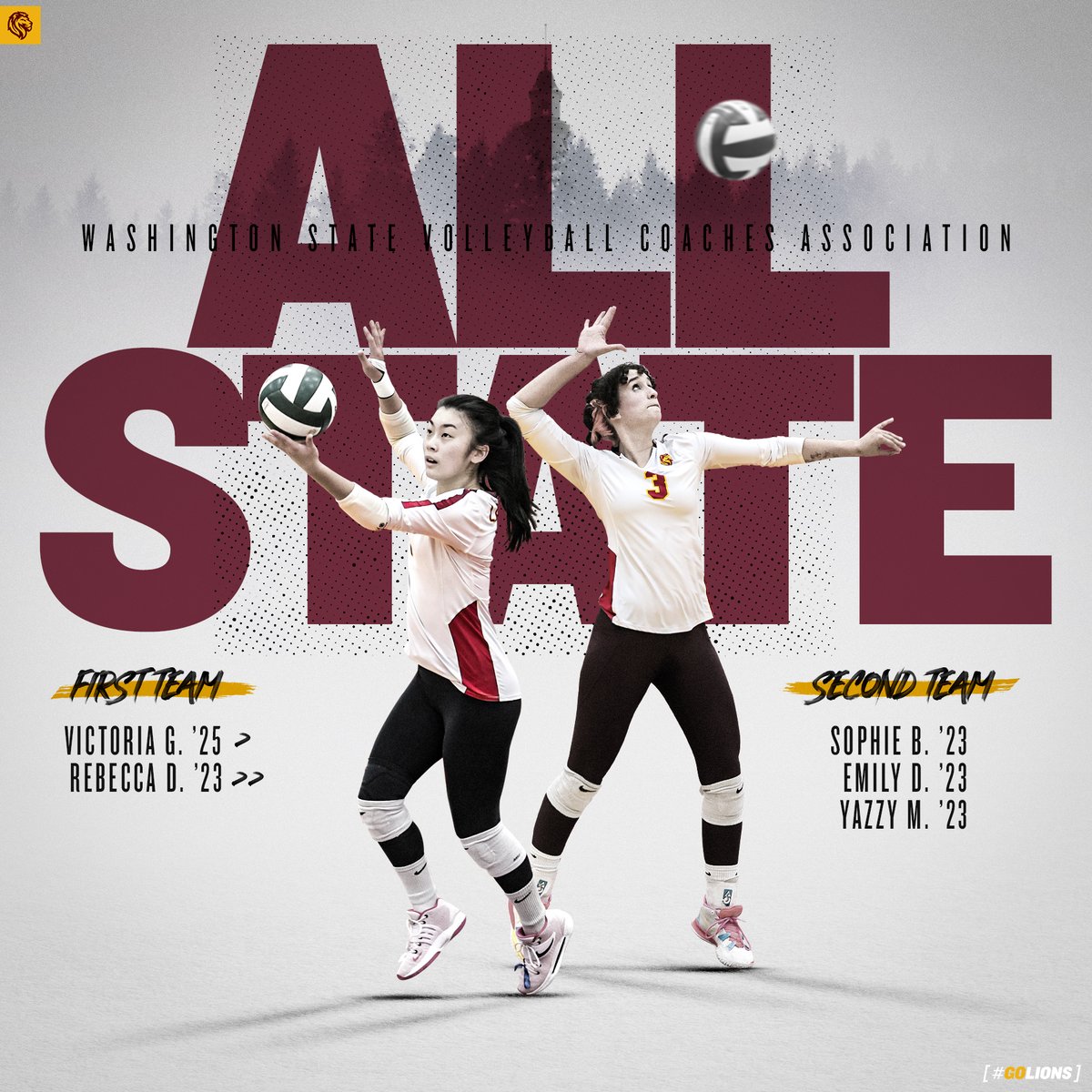 That's 5⃣ Lions on the 2022 Washington State Volleyball Coaches Association All State team, including first-team honors for Victoria and Rebecca!

Congratulations, Lions!
#GOLIONS