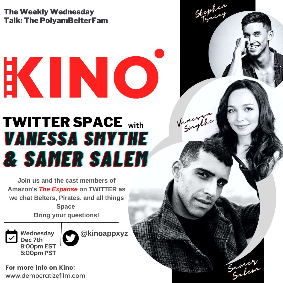 Be sure to set your reminders for our WEEKLY WEDNESDAY Twitter Space w/ Amazon's <a href="/ExpanseOnPrime/">The Expanse</a> 's <a href="/SamerSalem8/">Samer Salem</a> , <a href="/vsmythe/">Vanessa Smythe</a> &amp; @HeyStephen0 ...and maybe another secret Belter Pirate.

DEC 7TH 8:00PM EST / 5:00PM PST

x.com/Kinoappxyz/sta…

#TheExpanse #SamerSalem #VanessaSmythe