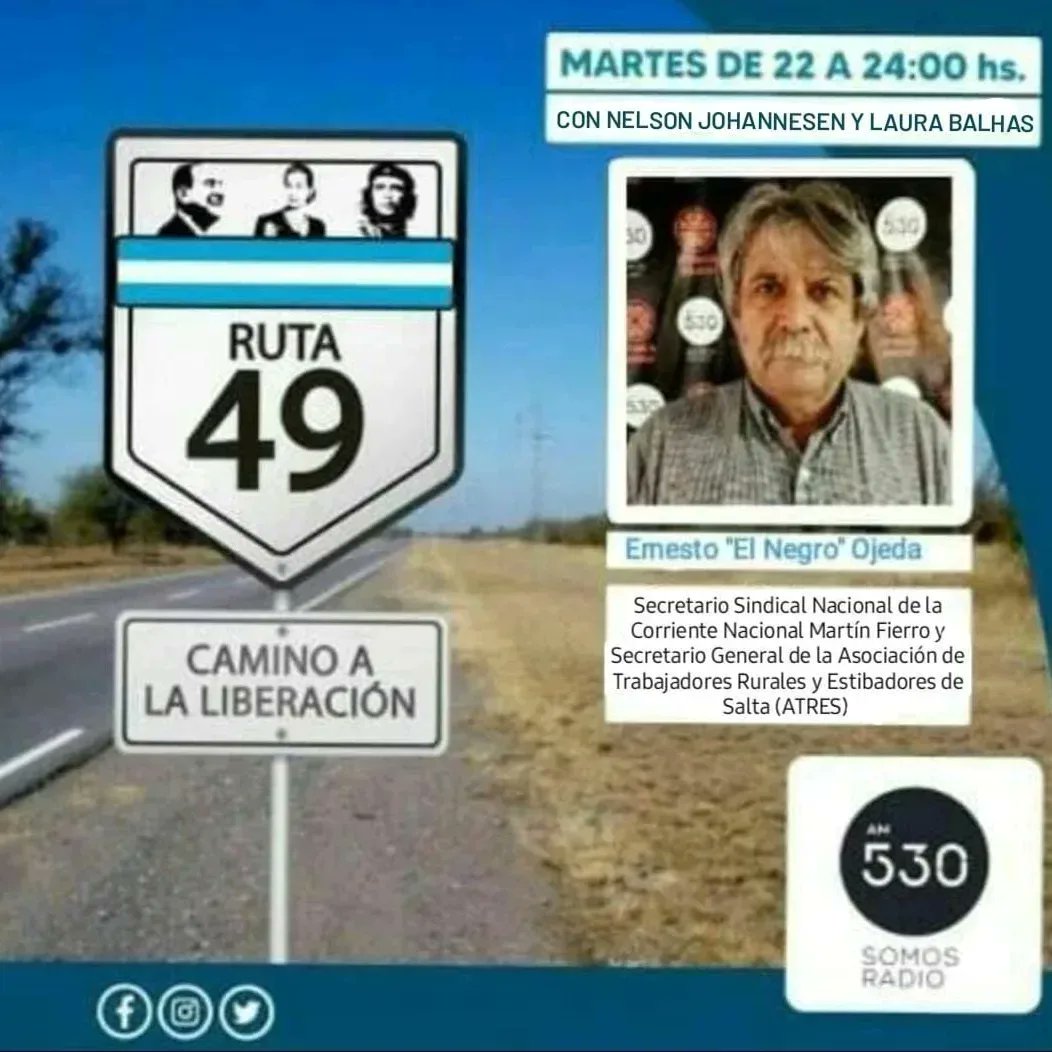 defierroradio's tweet photo. Ruta 49, El Camino de la Liberación 
🛣️4️⃣9️⃣ 
🎉 Subite a la Ruta de la Justicia Social 🎉

Conducen @quitoaragon y @LauraBalhas

Vamos a estar charlando con:
🎙️ Federico Fumiato 
🎙️ Ernesto Ojeda 
🎙️ @AleVeraDeFierro
🎙️ Rafael Salas 

¡De 22 a 24hs en @somosradioam530!

#Ruta49 https://t.co/lXEG1aX44F
