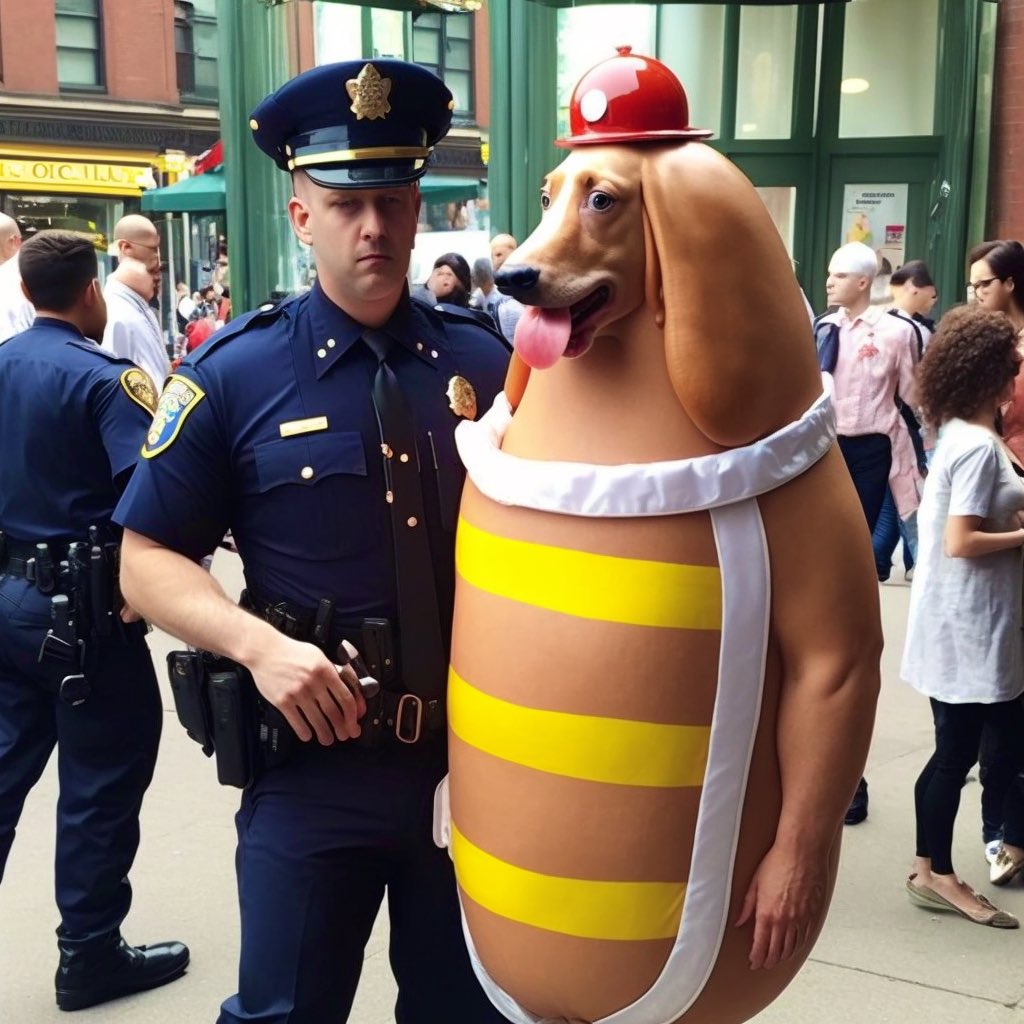 BorgaBlot's tweet image. “Excuse me, sir! We can’t have dogs masquerading as humans ‘round here!” 🤔👮‍♂️🐶
#midjourney #AIart #AIoops #outtakes #surreality #reality #hotdog #doggonit #dagnabbit