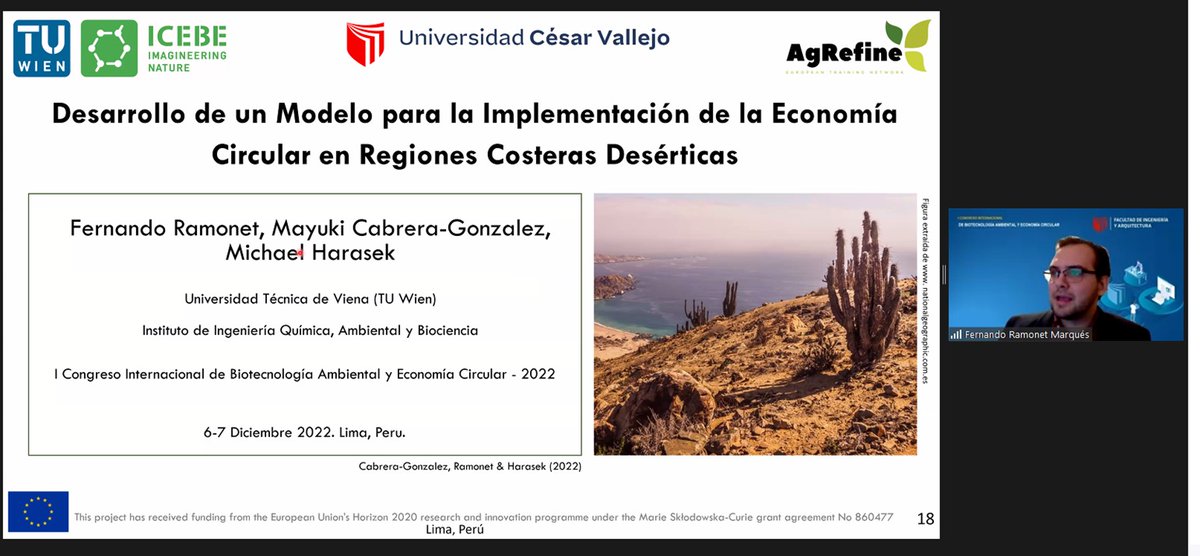 BFramonet's tweet photo. Today the Circular Economy Model for Desert Coastal Regions we developed this year was presented by @CabreraMayuki in the @biOrbic_centre Conference in Dublin, Ireland and by me at a Conference by @UCV_Peru in Lima, Peru. @AgrefineI #phdvoice #research https://t.co/8HjEB1EpHs