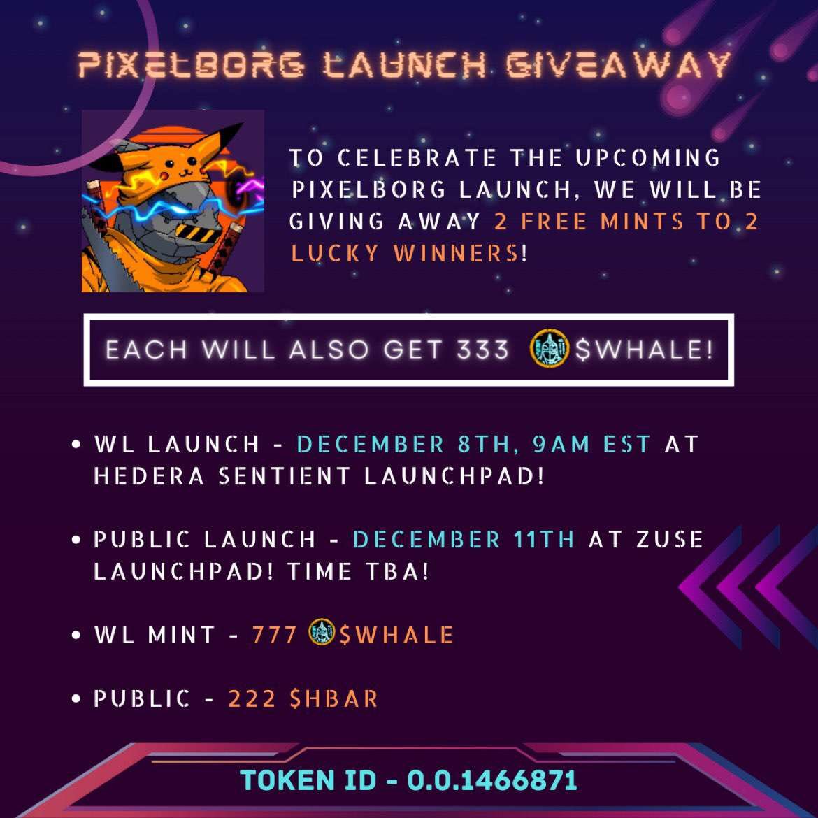 Hederamaximfer's tweet photo. We have partnered over with our friends at @CyberHederaNFT to do a giveaway prior to their pixelborgs mint.                                                         1. To enter you must Hold a MAC NFT!   2. Follow @CyberHederaNFT  &amp; @MutantApe_Club   3. Tag &amp; Retweet. #HederaNFTs https://t.co/FK8hjZtXKM