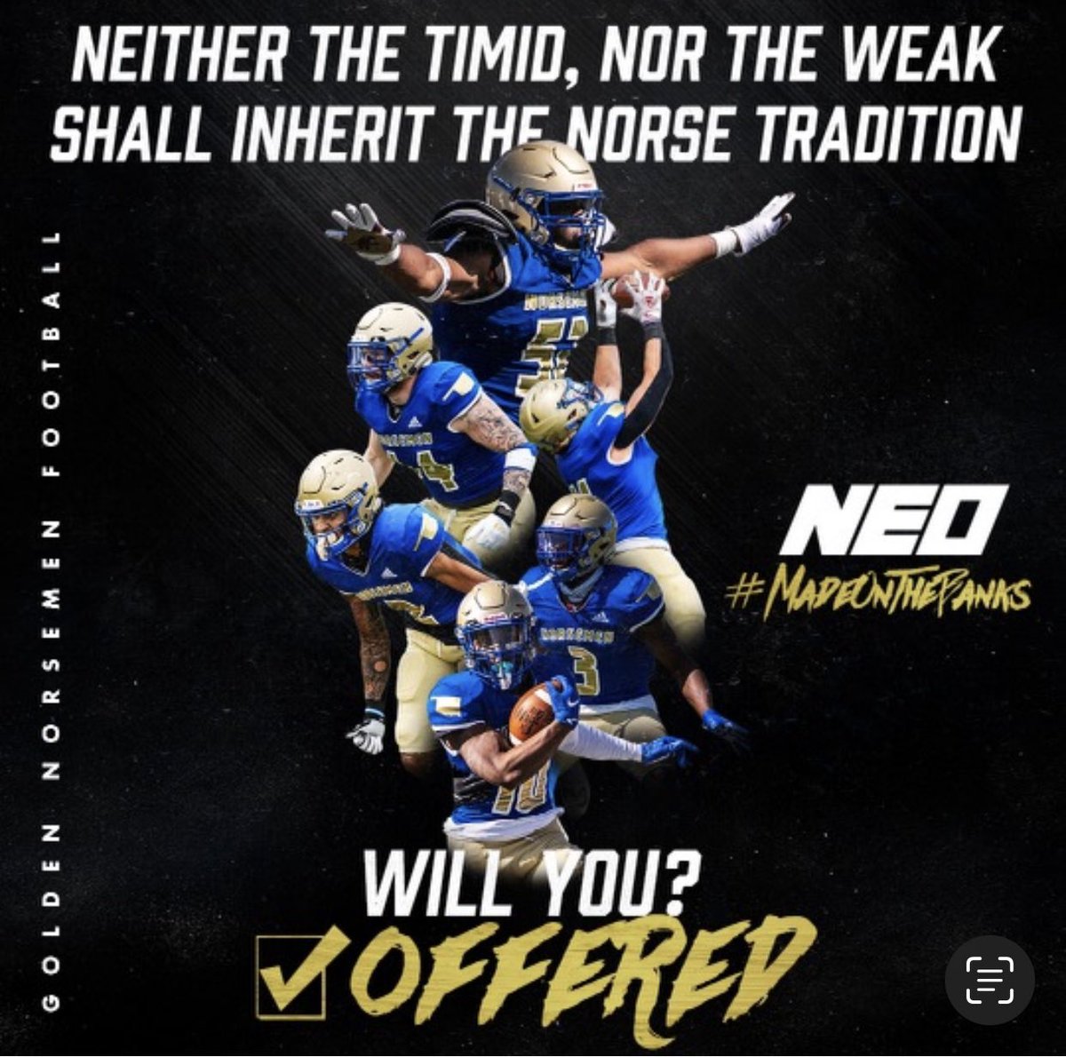 erik_macklin's tweet photo. Blessed to receive an offer to @Norsemen_FB   Thank you Coach Frenchers for coming out today. Grateful for this opportunity! @CoachCrissup @CoachSandau @gogoneo https://t.co/GZBYlwrLwV