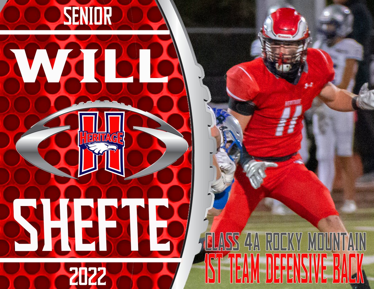Heritagefootbal's tweet photo. Congratulations to William Shefte!  Class 4A Rocky Mountain Conference 1st Team All-League Defensive Back!  @William12943213 https://t.co/WsOVGYnOeW