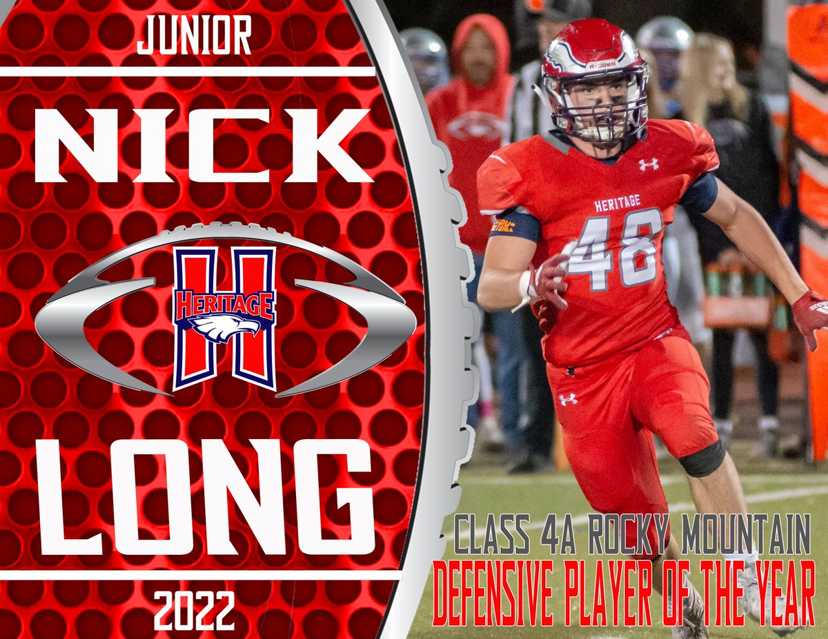 Heritagefootbal's tweet photo. Congratulations to Nick Long!  Class 4A Rocky Mountain Conference 1st Team All-League Linebacker and 4A Rocky Mountain Conference Defensive Player of the Year! @Nick_Long48 https://t.co/613ZSBuZtA