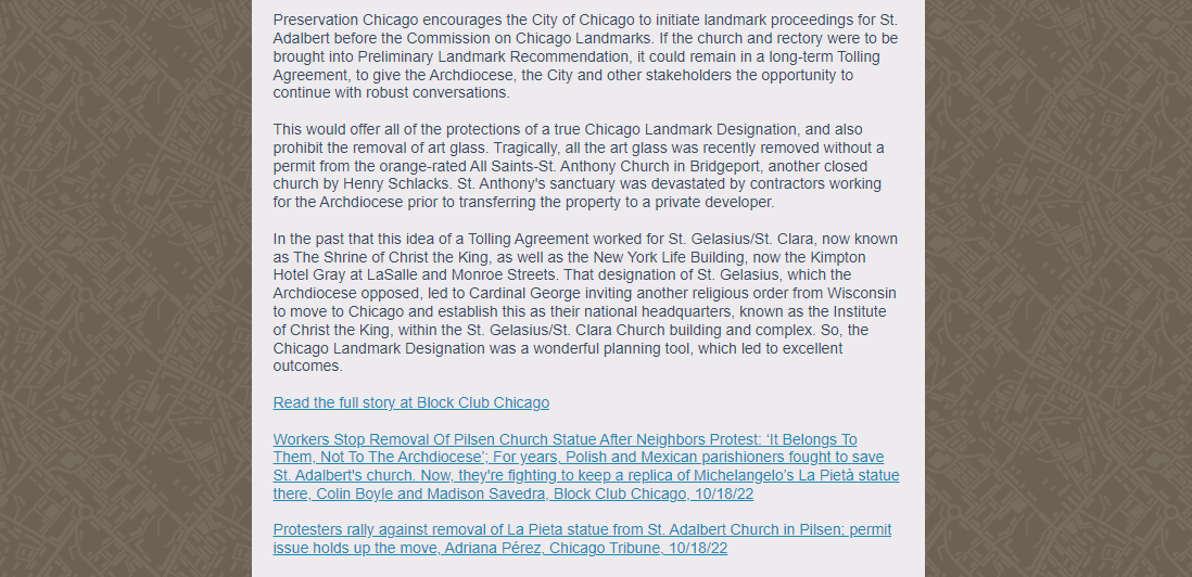 SaveTheShrine's tweet photo. “In the past this idea of a Tolling Agreement worked for St. Gelasius/St. Clara, now known as the Shrine of Christ the King.”@Pres_Chicago's Newsletter outlines some legal tools used in saving the Shrine in 2002-2004. https://t.co/hkU6ayqTOE #savestadalberts #SaveTheShrine https://t.co/aIAWILCIaL