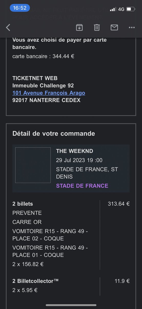 Elia_jcb's tweet photo. @TheWeekndFrance Hello je vends 2 places carré or au prix initial https://t.co/Nq17JhWZB4