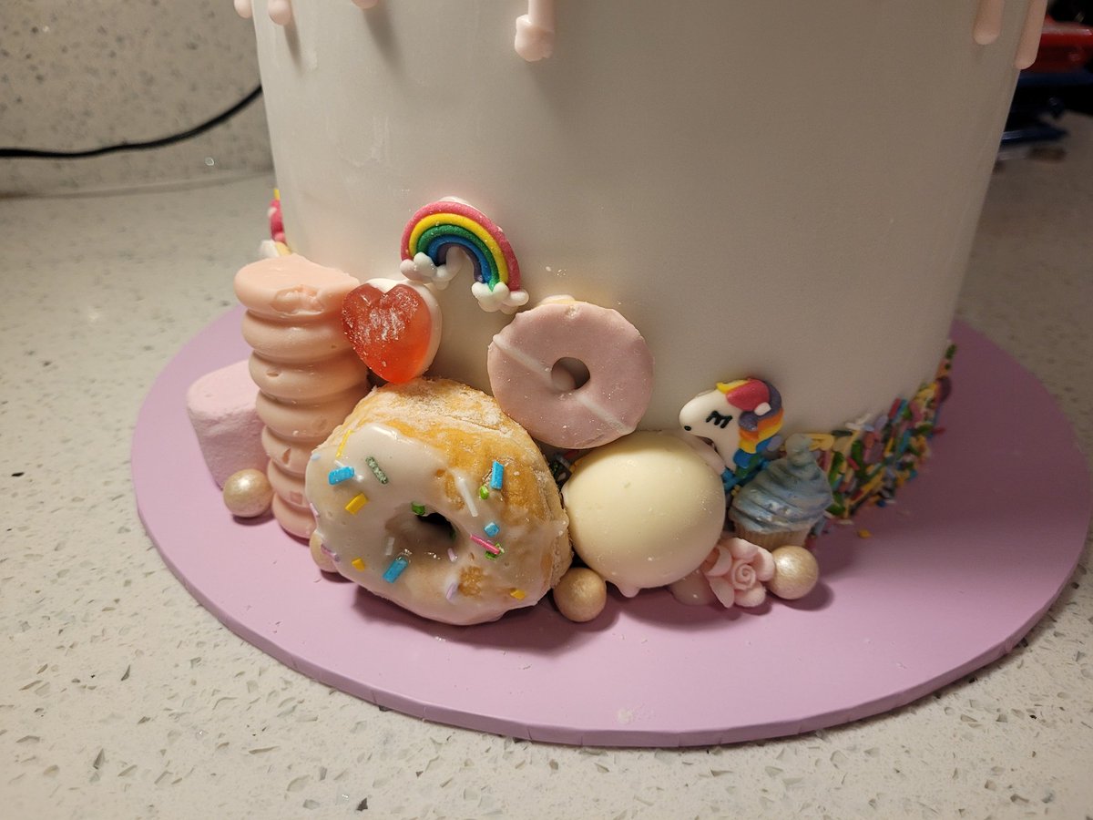 NHarrisonArt's tweet photo. When your 7 year old granddaughter asks for a drippy cake with lots of goodies on. #Ivytheferalprincess #birthdaycake #cake #baker #cake #treats #bakingcop https://t.co/6zpQQMd95f