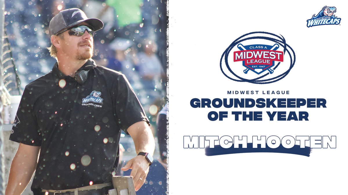 wmwhitecaps's tweet photo. Congratulations to Whitecaps' Head Groundskeeper @mitchhooten on being named 2022 Midwest League Groundskeeper of the year! https://t.co/WTxV5uJpAS