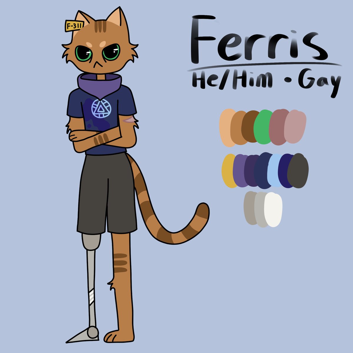 Just finished this character design for Ferris my new OC. He is based off my cat. He bags under his eyes because he was playing video games all night.

#characterdesigns #grumpycat #videogames #art #drawingart