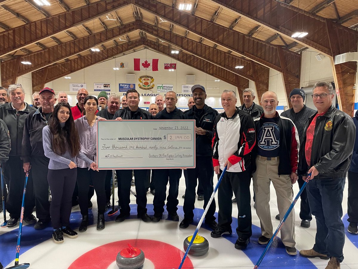 SOFFCA1's tweet photo. @SOFFCA1 was very happy to make a #Donations to @MD_Canada on behalf of the #firefighter #curlers from Southern Ontario. This cheque presentation was made @BramptonCurling club where the #GTA FIREFIGHTERS CURLING takes to the ice every Wednesday. #ignitedbypassion #fueledbyhope https://t.co/R7nohCC6hL