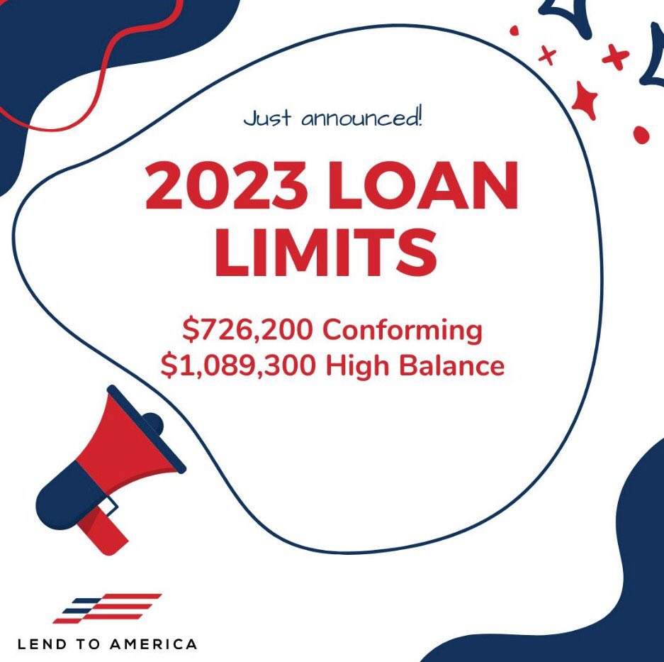 martinsdavis's tweet photo. 2023 Loan Limits have been announced! We can now go to $726,200 for Conforming and $1,089,300 for High Balance! 💰🏡 If you need help with down payments let me know as I have a program that will work for YOU! 😀👍🏻 #mortgage #interestrates #realestate #floridaproperties #bocaraton https://t.co/CODf9U8hUq