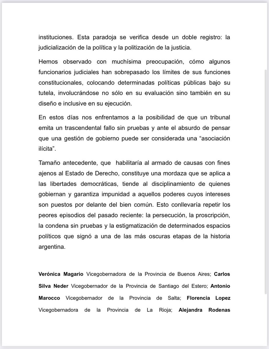 wadodecorrido's tweet photo. Quiero agradecer a las Vicegobernadoras y Vicegobernadores de la República Argentina (@FOVIRA_Arg), que mediante este comunicado expresan un contundente respaldo a @CFKArgentina e invitan a la reflexión sobre el funcionamiento del Poder Judicial. https://t.co/ZY8Pn1cQNu