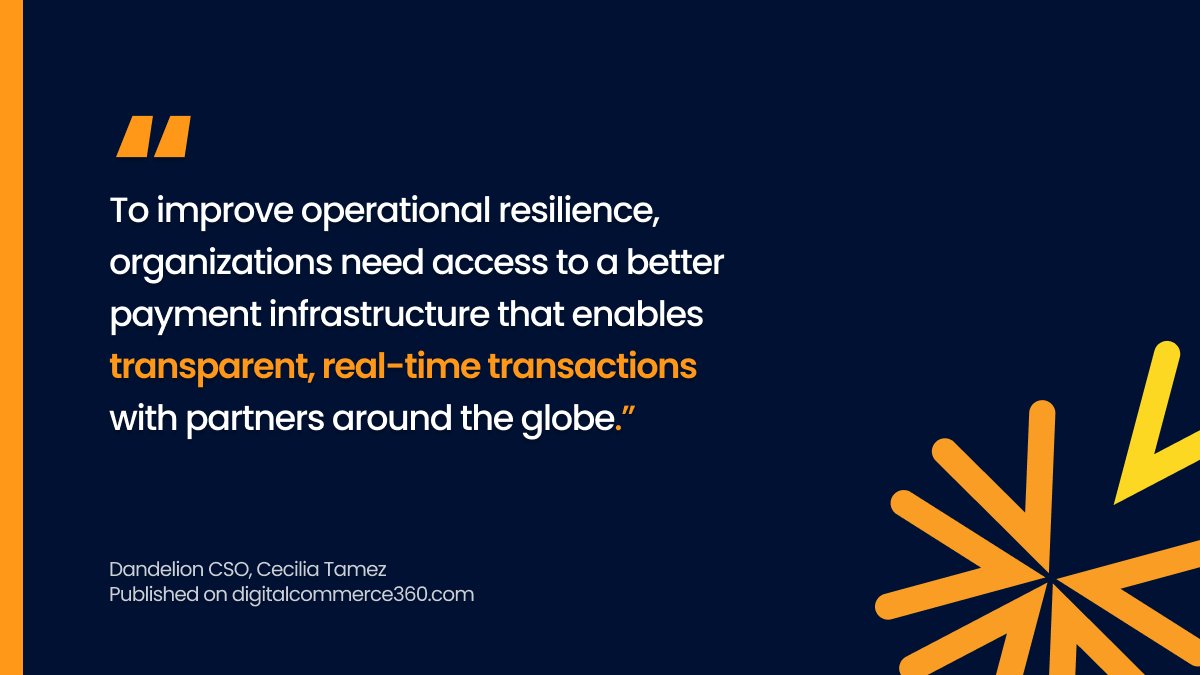 dandelionpay's tweet photo. Dandelion CSO, Cecilia Tamez, argues that access to improved cross-border payments is critical for supply chain resilience.

https://t.co/rizBHpe7cn

#supplychain #fintech #payments #crossborderpayments #internationalpayments  #realtimepayments https://t.co/yYfO3t5fre