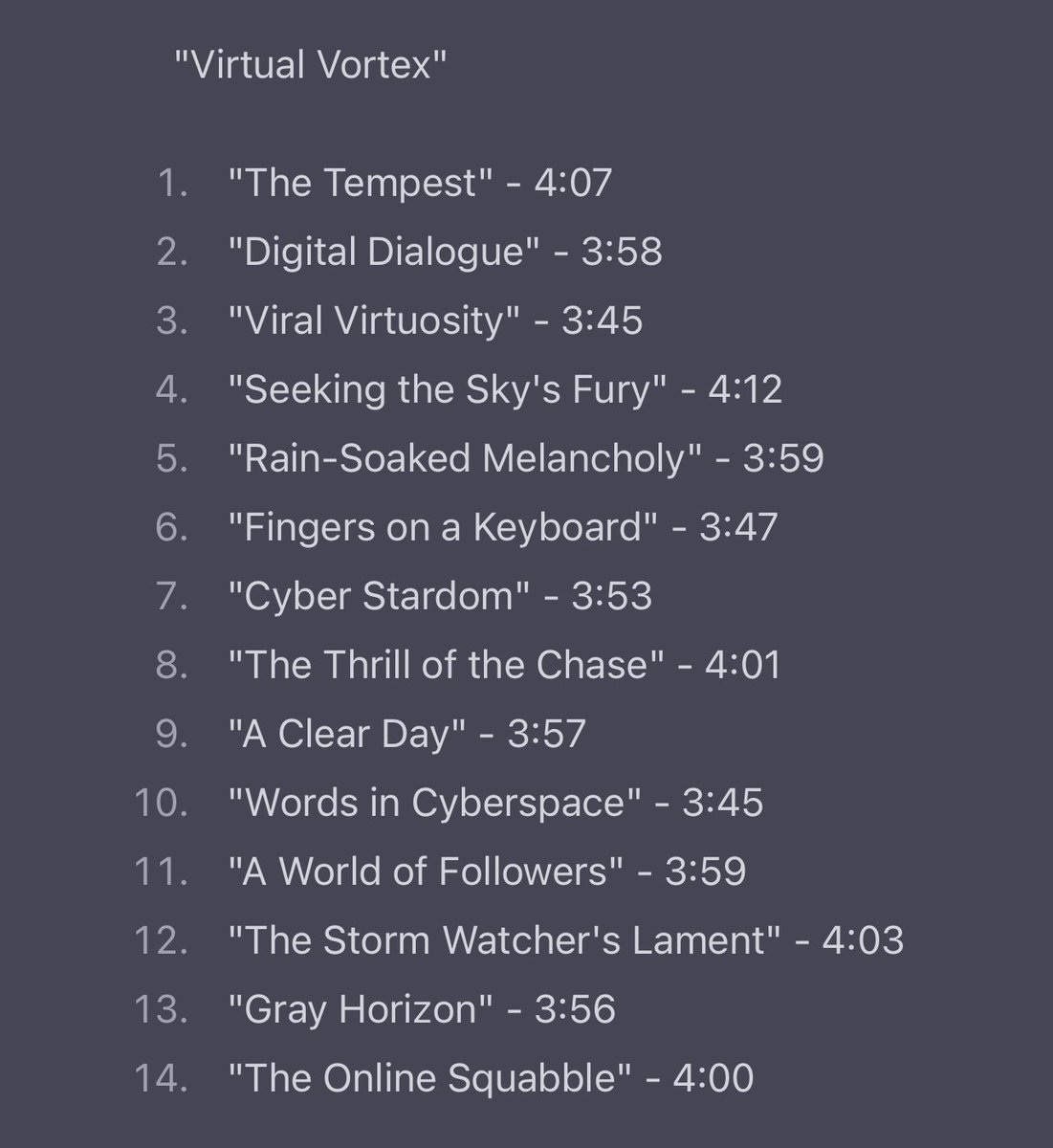 ryanhallyall's tweet photo. I gave AI a spin today &amp; told it to show me what it thinks my debut album would look like if I were a musician. It created this album artwork and track list 👀 https://t.co/XPHMKUNjD2
