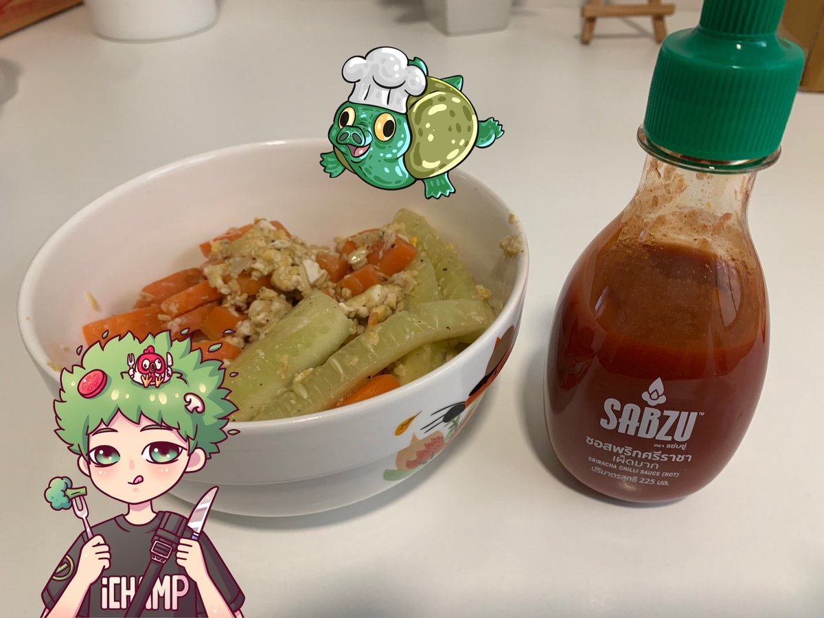 Stir-Fried Cucumber and Egg with Sriracha chili sauce <a href="/SrirachaClubNFT/">Sriracha Club</a> :)