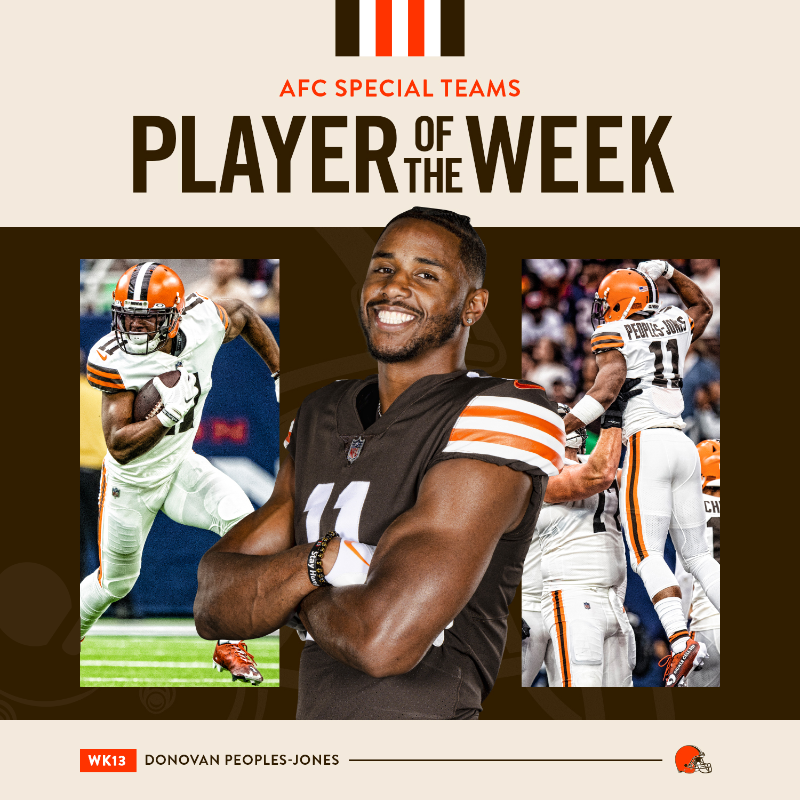 Browns's tweet photo. Congrats to @dpeoplesjones on winning AFC Special Teams Player of the Week!