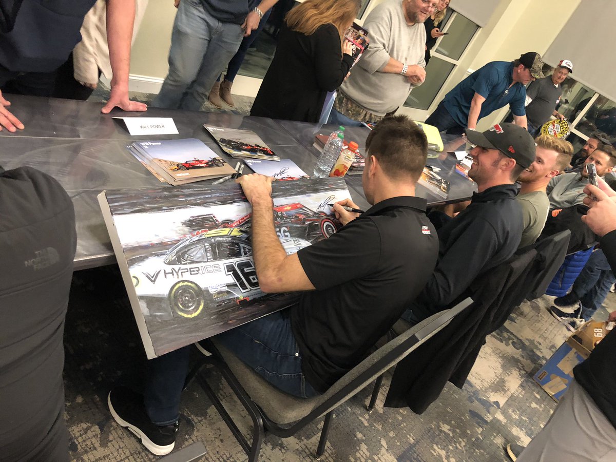 SethEggert91's tweet photo. This is definitely one of the most unique pieces of memorabilia that @NASCAR &amp; @IndyCar fans have brought to #StocksForTots this year.

@12WillPower looked pretty surprised by this painting.

@AustinCindric, “Hey, you’re missing the car from Saturday!”

#NASCAR #IndyCar https://t.co/oN0eMvqvD2
