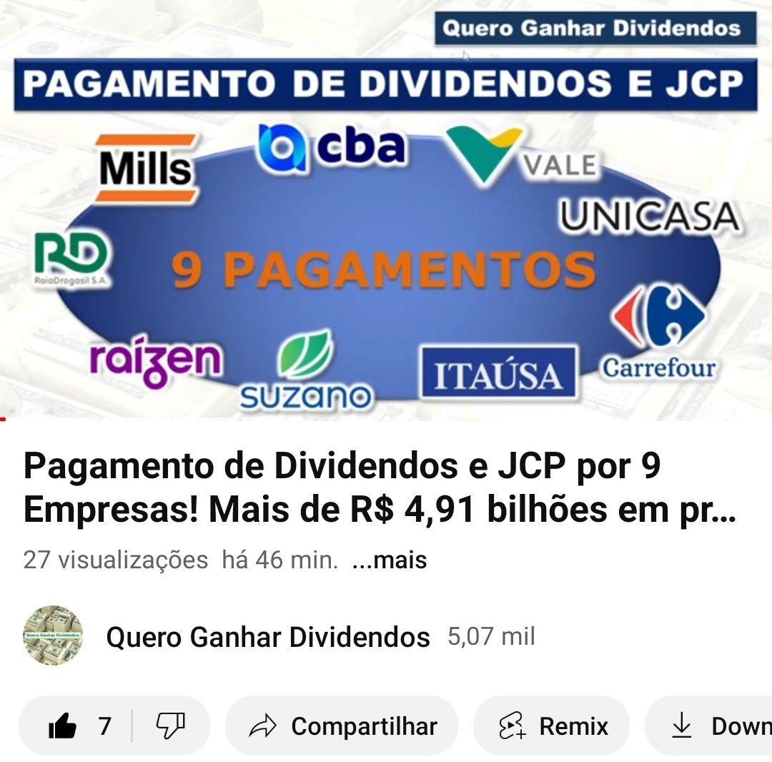 QDividendos's tweet photo. Pagamento de Dividendos e JCP por 9 Empresas! Mais de R$ 4,91 bilhões em proventos!
#Mills #MILS3 #CBA #CBVA3 #Vale #VALE3 #Unicasa #UCAS3 #Carrefour #CRFB3 #Itausa #ITSA3 #ITSA4 #Suzano #SUZB3 #Raizen #RAIZ4 #RaiaDrogasil #Raia #Drogasil #RADL3
https://t.co/vGkFfqY3O7 https://t.co/aLPi0b6BOb