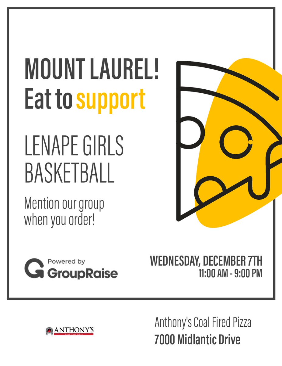 Please come out tomorrow and support our Lenape Girls Basketball team.  All you have to do is mention our group when ordering lunch or dinner (or both)!!!  Thank you for supporting our girls!