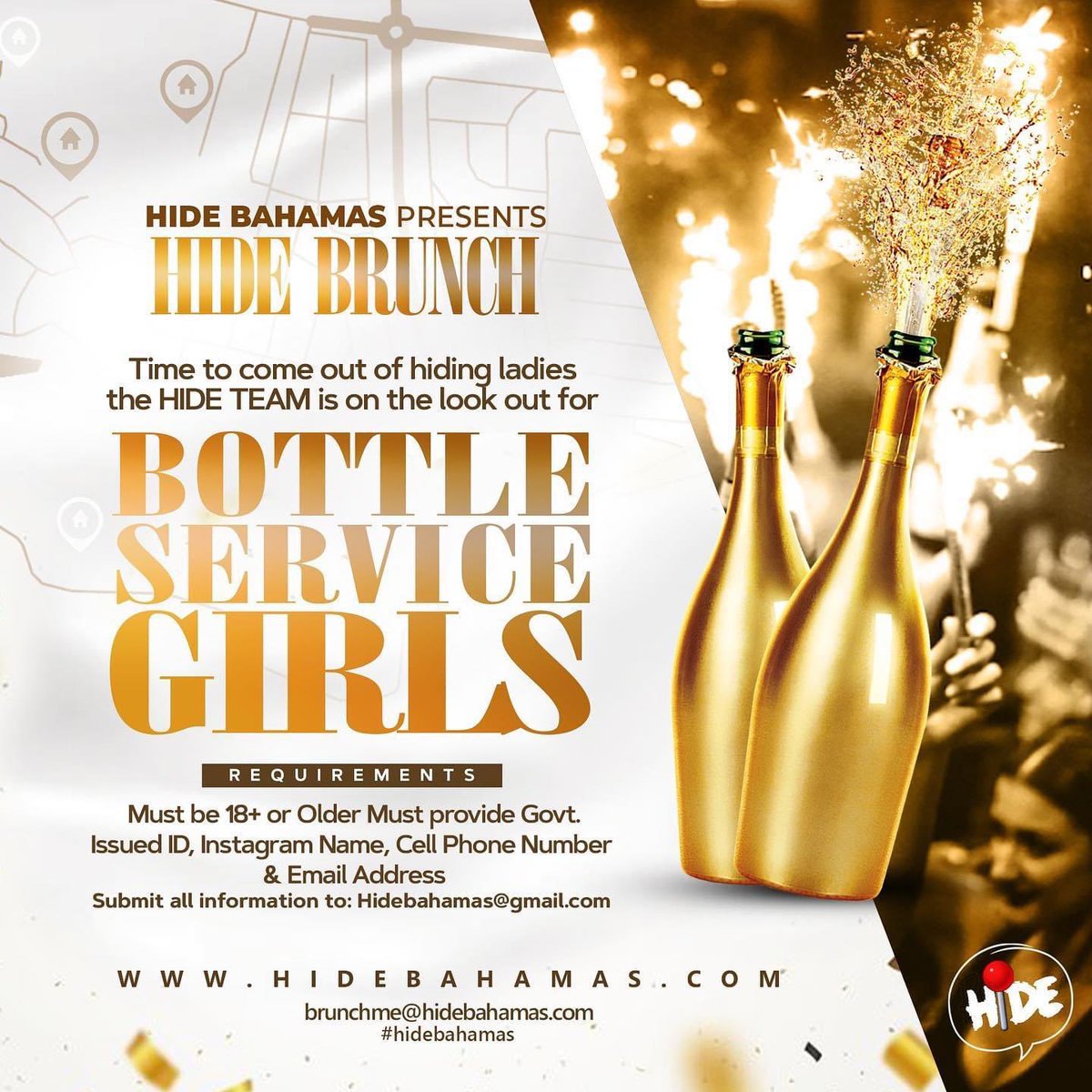 HIDEBAHAMAS's tweet photo. BOTTLE GIRLS WE ARE LOOKING FOR YOU! πΎπ€©
If you can meet the requirements mentioned, please submit all information to Hidebahamas@gmail.com π₯
#HideBahamas #HideBrunch #NewYearsCelebration #NewYearsBahamas #BahamasBrunch #BahamasParties #BrunchMe #BottomlessMimosas #Mimosas https://t.co/o8cdLdbkFp