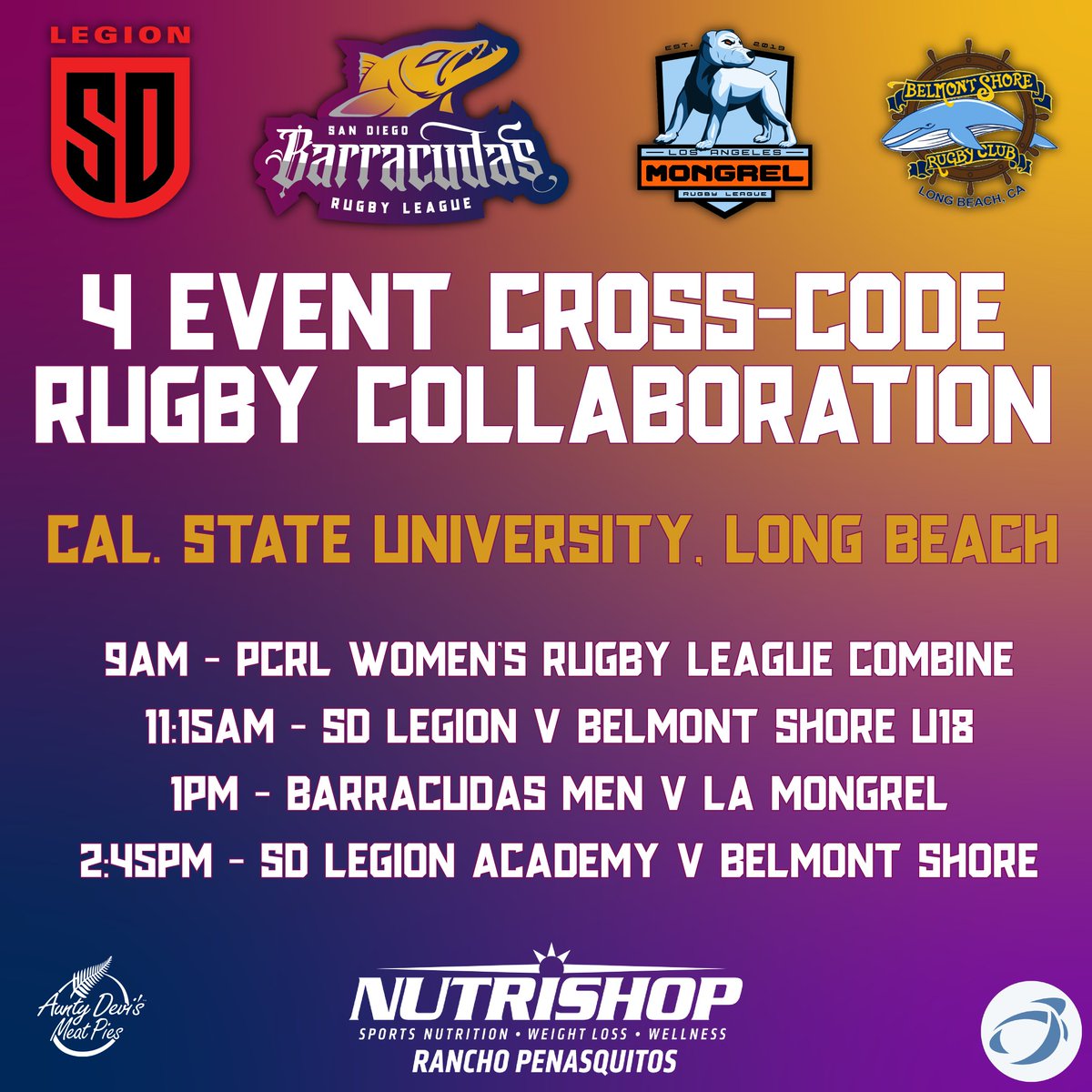 SD_Barracudas's tweet photo. There's even more rugby for you all this Saturday! We'll be partnering with @SDLegion to deliver 4 events - men's and women's, league and union. It's going to be one heck of a day, come join us!

https://t.co/xWsBgRqbCn

#rugbyleague #rugby #sandiego #womensrugby #growthegame https://t.co/8ZLdHP2UFo