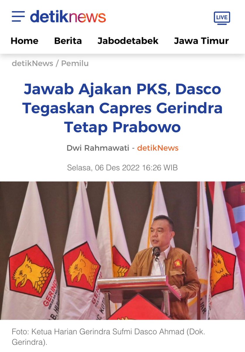 Fren, Jawab ajakan PKS, Dasco tegaskan capres Gerindra tetap Prabowo

<a href="/prabowo/">Prabowo Subianto</a> <a href="/Gerindra/">Partai Gerindra</a>
Lebih Baik Prabowo
#PrabowoLebihBaik