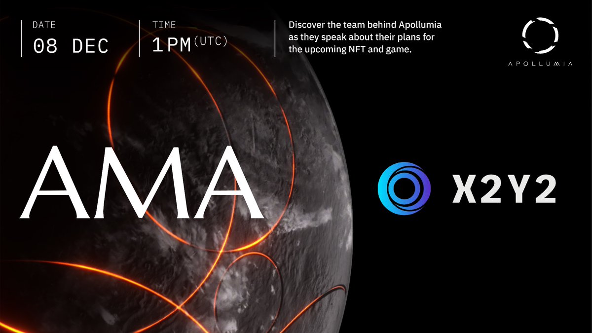 apollumia's tweet photo. Mark your calendar:
First ever AMA with @the_x2y2 
Join us to find out more about @Apollumia! https://t.co/4xBLhw1Pg1