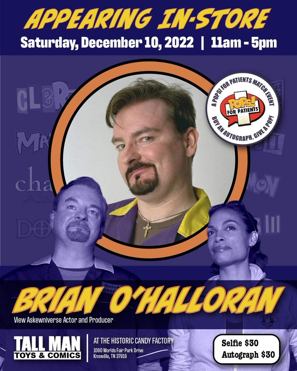 BrianCOHalloran's tweet photo. 🤡
KNOXVILLE, TN
THIS SATURDAY
December 10th
11am - 5pm
I will be in-store at
Tall Man Toys and Comics
@tallmantoys
signing autographs, taking selfies and chatting with you guys from
11am-5pm

This is a POPS For Patients
match event!
@PopsForPatients
1/3 continue ⬇️ https://t.co/i1e8sPt58s