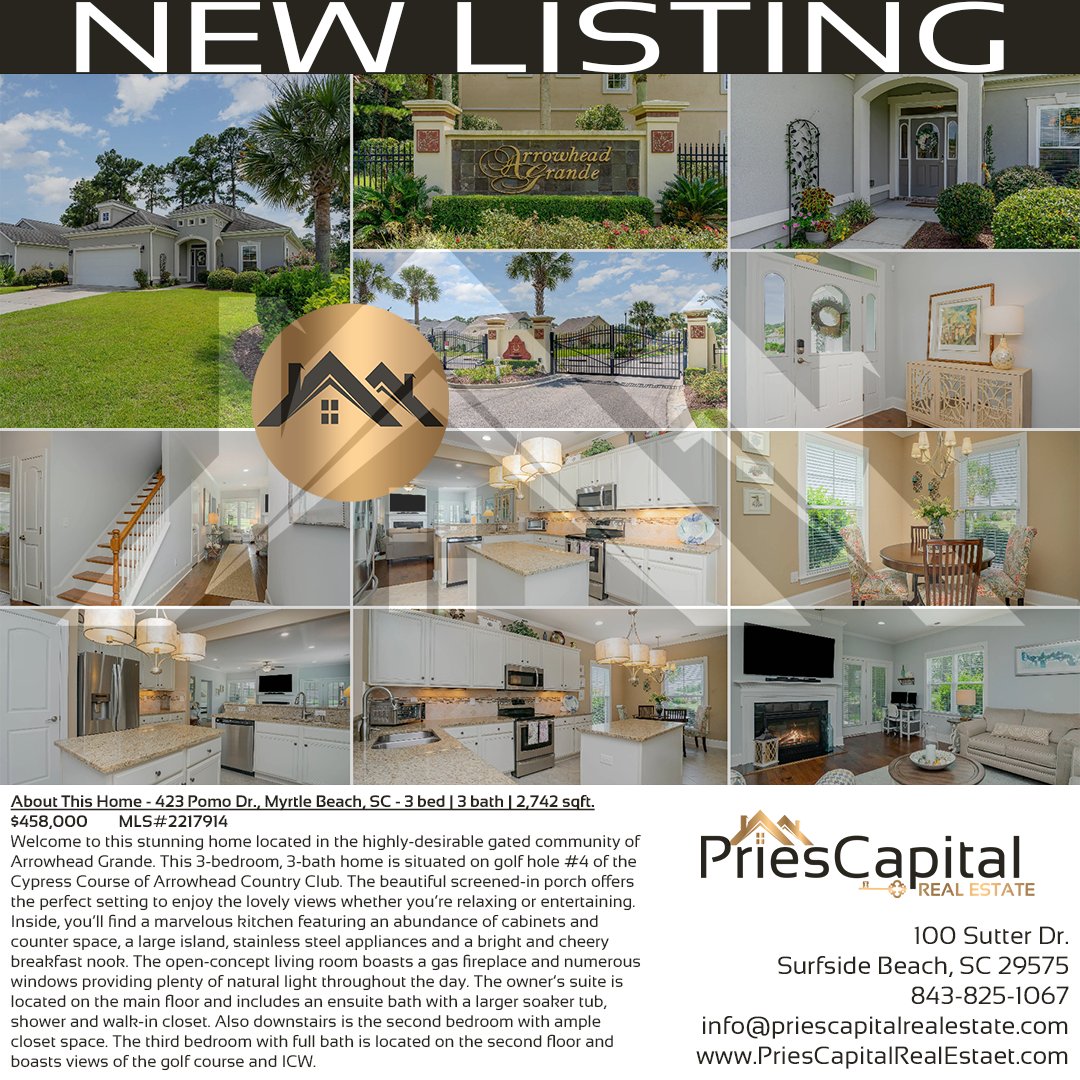 PriesRealEstate's tweet photo. #NewListing! 📣 Asking $458,000
Come tour this property while it lasts at 423 Pomo Dr, Myrtle Beach, SC 29579.

Pries Capital Real Estate
A Pure Love, Knowledge Matters, Motivated Real Estate Brokerage!
843-825-1067
https://t.co/Bpt4zq7pEa

#myrtlebeach #myrtlebeachhomesforsale https://t.co/yZES7YcEfM