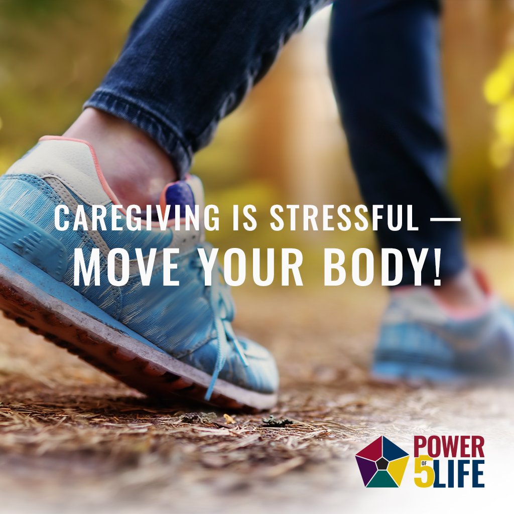 Powerof5Life's tweet photo. Being a caregiver can be stressful. One great way to deal with stress is by moving your body. Only have a few minutes? Look up a tabata workout. https://t.co/eOwCFnh0ON