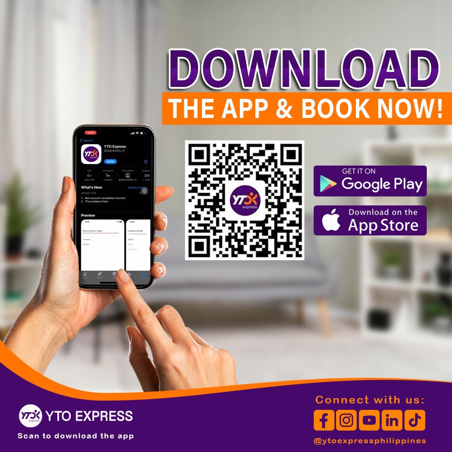 ytoexpressph's tweet photo. Locate the nearest YTO EXPRESS branch and track your parcels using the YTO EXPRESS app! 📦📲

Available in Google Play and the App Store!

To download, scan the QR code or check us out in LinkTree: https://t.co/vuBCnr0RKO

#worldclassservice #ytoexpressphilippines https://t.co/JpAmFfqGGa