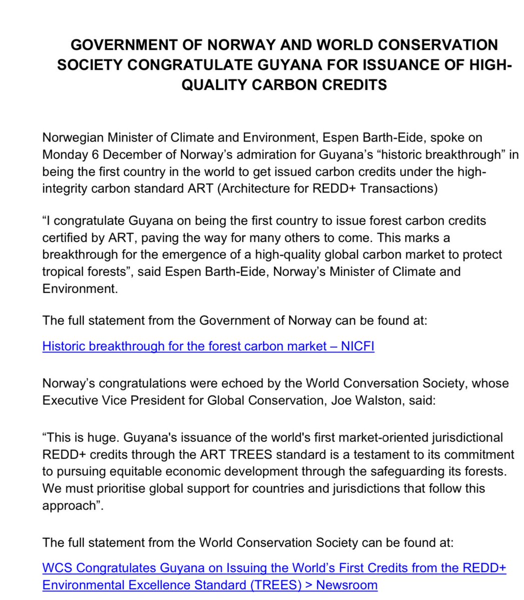 #Guyana continues to be a global environmental leader #norway #carboncredits #redd+