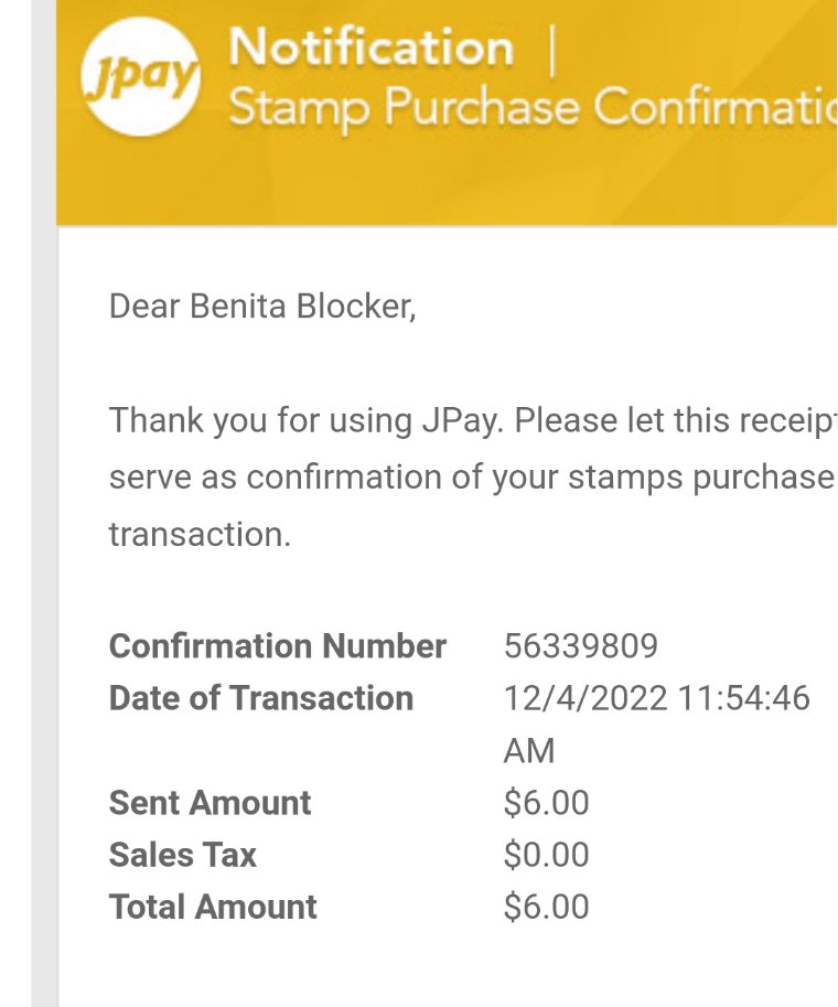 BenitaBlocker's tweet image. @Georgia_AG Why  #Aventiv  #SecurusTech  #jpay send me two emails saying they only charged me $6.00 for  20 #estamps for #exonerateMichaelChristopherBlocker and actually charging $9.65??? #fraud @USPS @GovKemp @GaInnocence @ABC2020 @JuVeeProds @AttorneyCrump @WRDW_WAGT @AP @ACLU