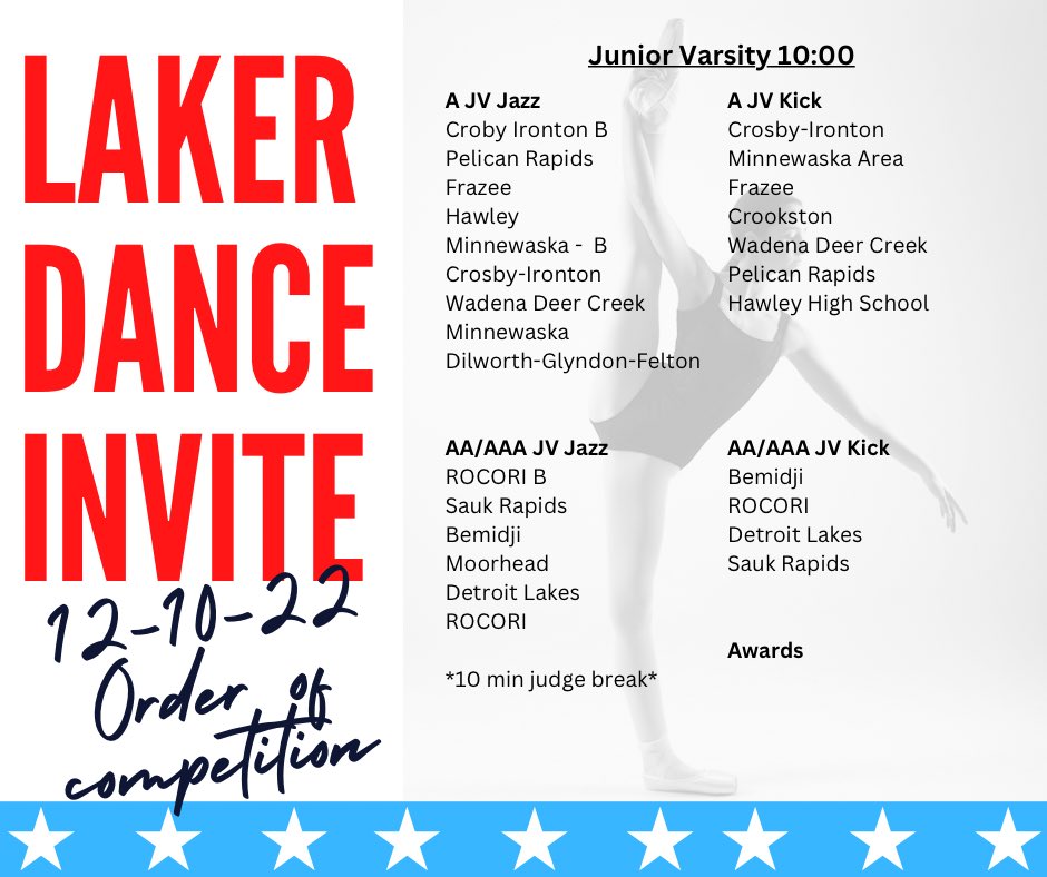 LakerDanceTeam's tweet photo. Our only home competitions of the year are both this week! Mid-State on Thursday @ 7:00, and invite on Saturday with JV starting @ 10:00 and Varsity @ 1:00. https://t.co/Sf0f2iGNja