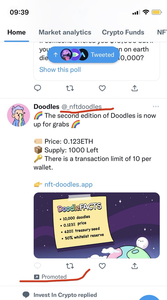 That’s crazy how <a href="/twitter/">Twitter</a> applies scammer ads

#Doodles #scam #NFT