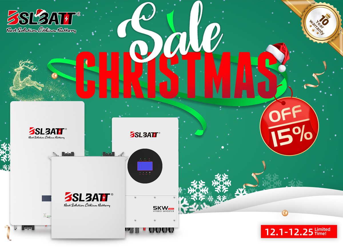 BslbattLitio's tweet image. We are excited to inform you that the #BSLBATT #homebatterysystem 🔋🔋🔋#ChristmasSale has begun! - they’re perfect for those looking to reduce their carbon footprints and start generating their own electricity! 

Merry Christmas 🎄🎄 to everyone!

#MerryChristmas #Christmas2022