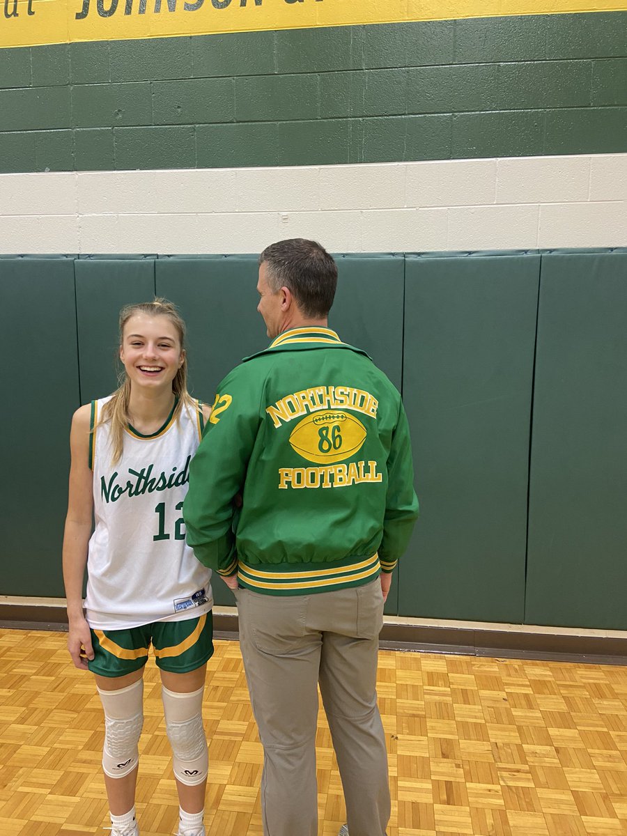 wcsBMSbh's tweet photo. The basketball teams are representing the Northside retro jerseys! Mr. Myers is even repping his vintage 1986 Northside football jacket! @wcsBMS #50thanniversary https://t.co/r5cRHbLLgN