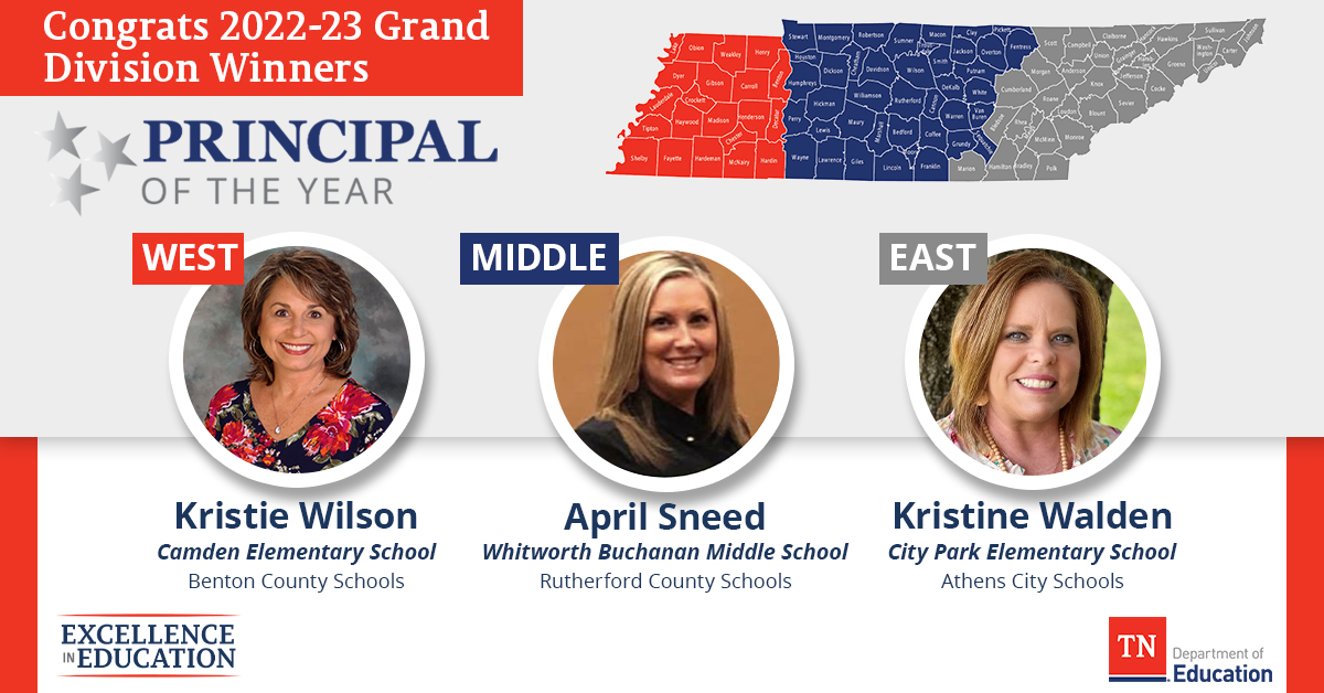TNedu's tweet photo. Congratulations to the 2022-23 Principal and Supervisor of the Year Division Finalists! We appreciate all of your tireless work for your students every day. https://t.co/quxrjKHk4Z