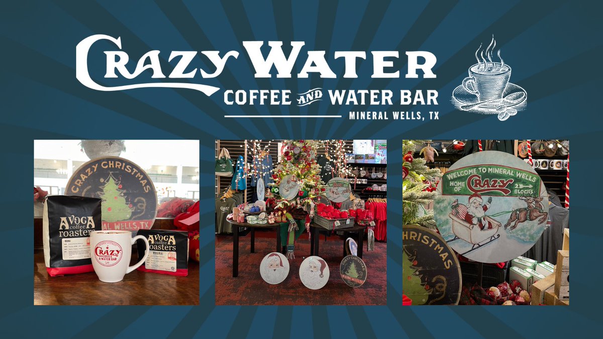 Stop by the Crazy Water Coffee and Water Bar in the Crazy Water Hotel to grab a custom crafted holiday drink and do some Christmas shopping. We make our own syrups all under 20 grams of sugar and our own almond milk. All made with Crazy Water of course. So good it’s CRaZy!
