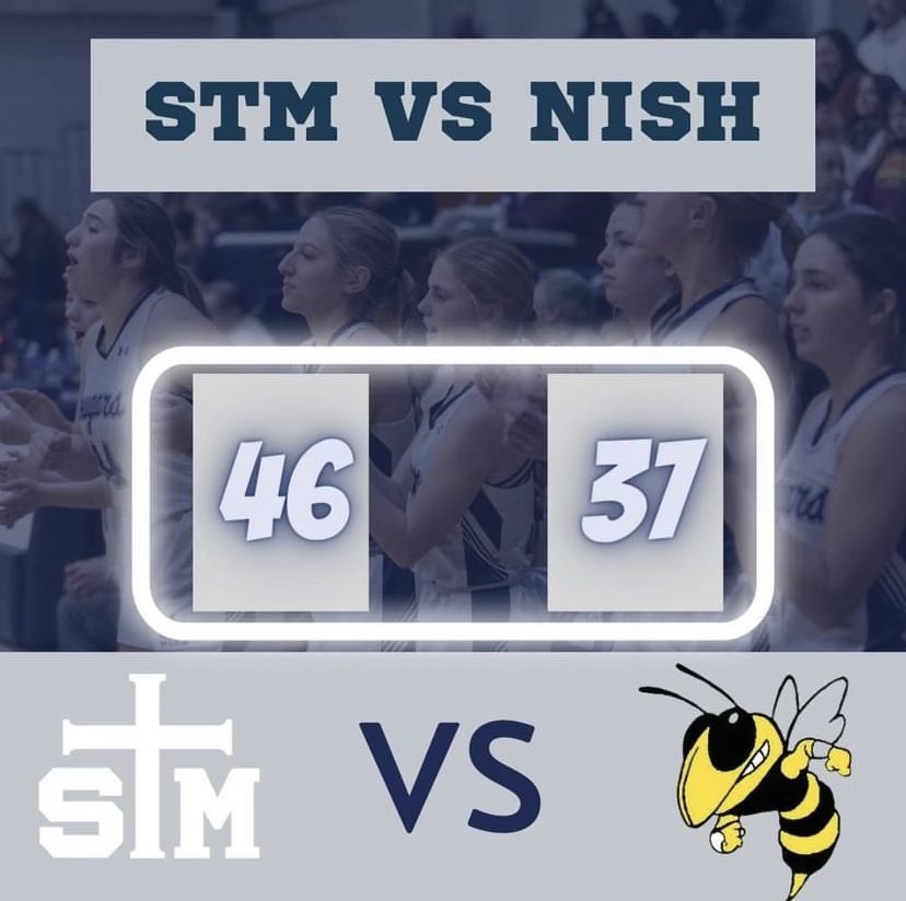 STMLCB's tweet photo. Lady Cougars defeat NISH bringing them to 8-0 on the season! Leading scorers @mccauley_blaire 14 @DomingueColleen 12 @STMathleticsnow https://t.co/495TI65Nfi