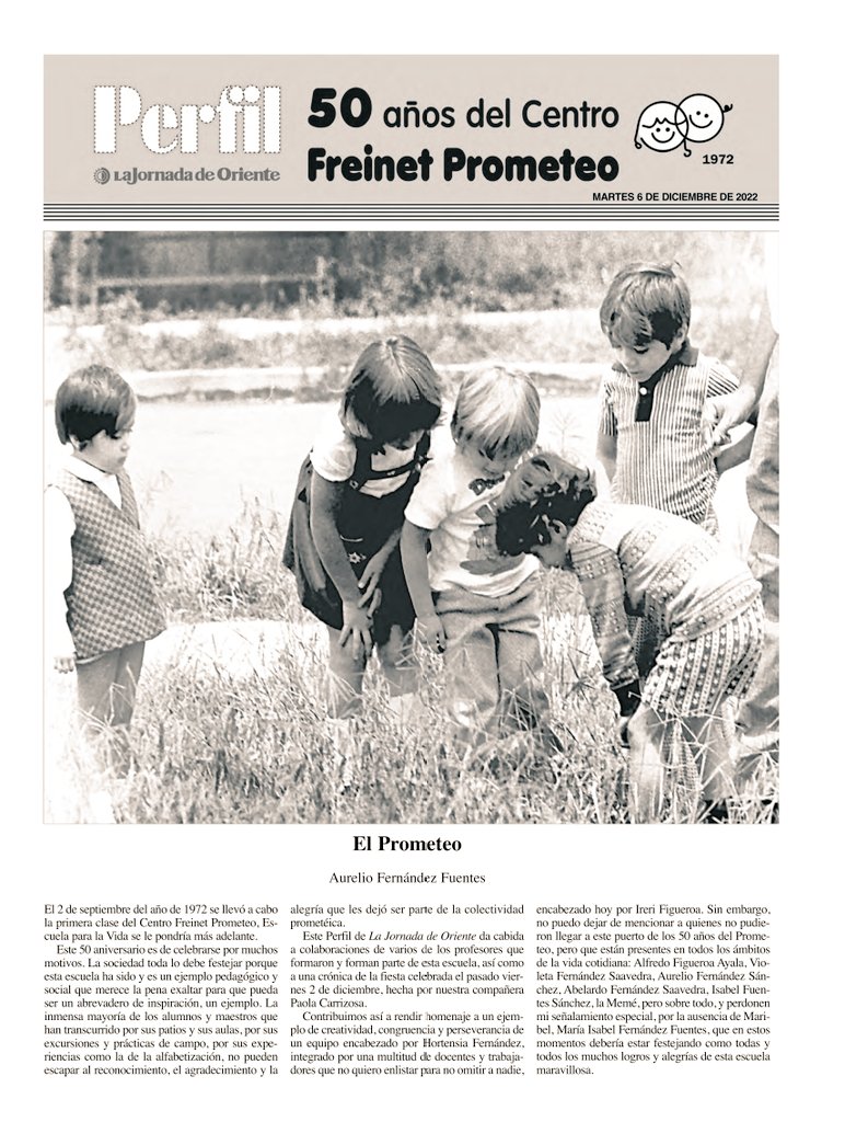 PrometeoPuebla's tweet photo. Perfil de @JornadaOriente dedicado a los 50 años del @PrometeoPuebla 🤩
Textos de Aurelio Fernández, Juan Sebastián Gatti, Belinka González, Luis Manuel Segura,  Paula Carrizosa... https://t.co/FsnRGrRmGD