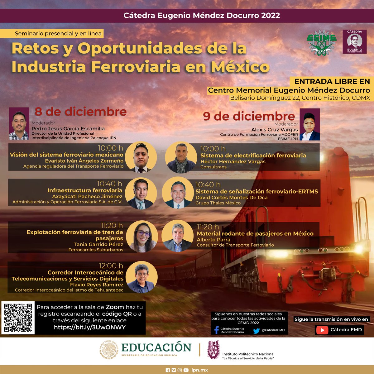 CatedraEMD's tweet photo. Participa en el seminario presencial y en línea "Retos y oportunidades de la industria ferroviaria en México"🚅🛤️
🗓️9 y 8 diciembre 10h
🔴Entrada libre en Centro Memorial EMD, Belisario Domínguez 22, Centro histórico CDMX
📝Registro Zoom https://t.co/rwm5VCDX0A
📺Livestream en YT https://t.co/EXJSmUbFYe
