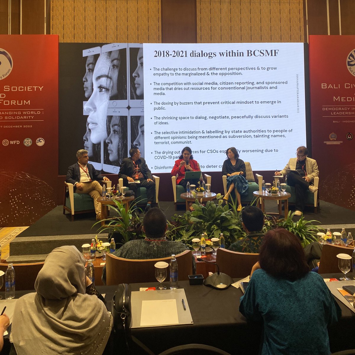 WFD_Indonesia's tweet photo. Day 2 of #BCSMF is underway!

Our good friend @evimsofian of @projectm_org is speaking on how media helps shape governance in a crises-prone world alongside @Dinna_PR, Totok Suryanto of @dewanpers, and @FCDOGovUK’s @kanbarHB. Chaired by the one and only @endybayuni. #WFDatBDF https://t.co/ZSgvGMP3H3