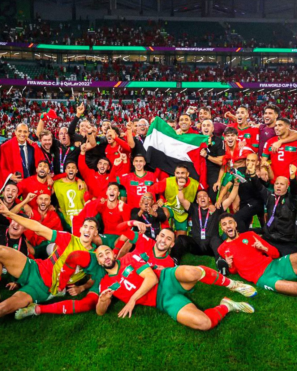 UNINTERRUPTED (@uninterrupted) on Twitter photo After defeating Spain, Morocco has become the first Arab nation and fourth from Africa to reach the World Cup quarterfinal stage in history. 
Following their victory, the Moroccan national team celebrated on the pitch by raising the Palestinian flag After defeating Spain, Morocco has become the first Arab nation and fourth from Africa to reach the World Cup quarterfinal stage in history. 
Following their victory, the Moroccan national team celebrated on the pitch by raising the Palestinian flag