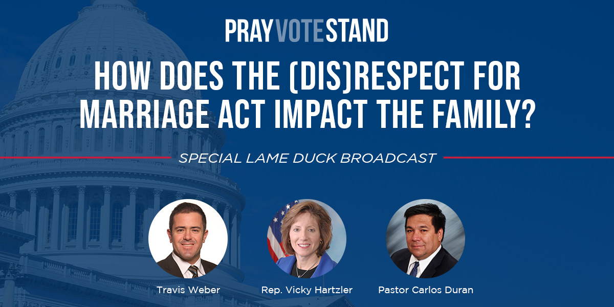 While it has been delayed, the House is scheduled to vote on the so-called Respect for Marriage Act this week. The Left will use this to weaponize all levels of government to trample the religious freedom of individuals &amp; faith-based organizations.

Watch: prayvotestand.org
