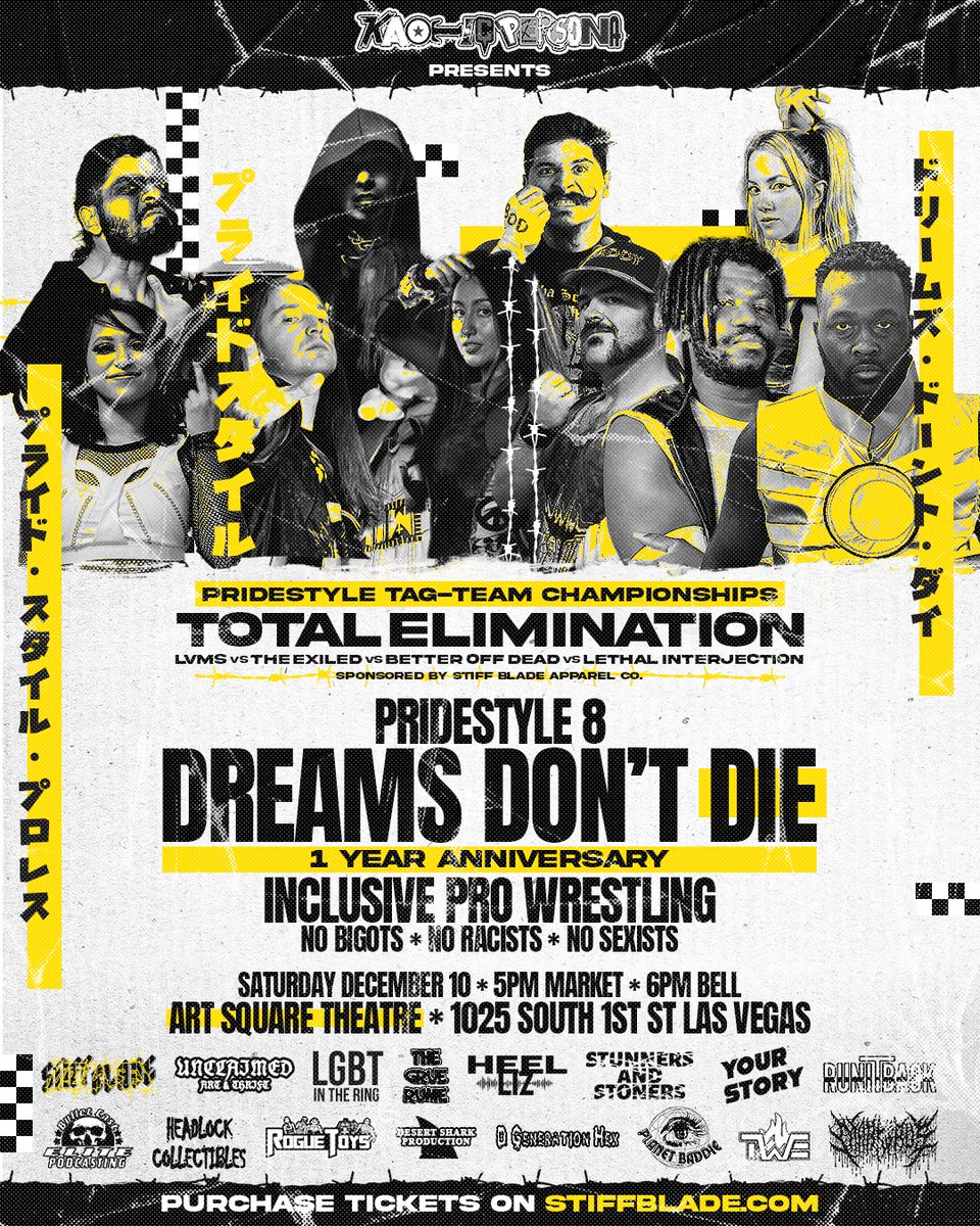 PrideStylePro's tweet photo. π’π¨π£πππ§ππ’
ππππΌπ πππππππΌππππ
PRIDESTYLE TAG-TEAM CHAMPIONSHIPS
ππ©π π¦ vs π§ππ ππ«ππππ vs ππ’π vs πππ§πππ ππ‘π§ππ₯ππππ§ππ’π‘
ππ₯πππ π¦ ππ’π‘'π§ πππ
Dec 10 β’ 6PM Bell
Art Square Theatre β’ DTLV
Tickets @ https://t.co/60mAPRmUXf https://t.co/OcY73Ti9Cr