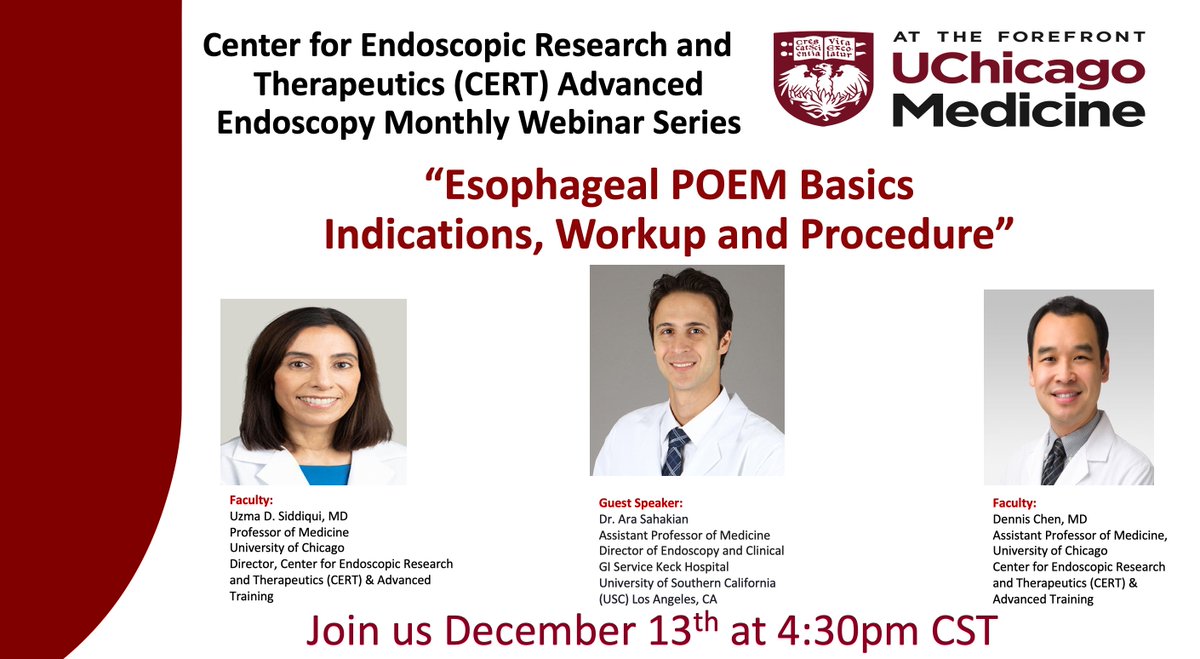 Shifa Umar, MD (@shifaumarmd) on Twitter photo #CERT <a href="/UChicagoGI/">UChicago Digestive Diseases</a> #AdvancedEndo Webinar Series 🖥️ 📅 December 13th ➡️ 1 week to Register ✅ Link below:
uchicagomedicine.zoom.us/meeting/regist… #CERT <a href="/UChicagoGI/">UChicago Digestive Diseases</a> #AdvancedEndo Webinar Series 🖥️ 📅 December 13th ➡️ 1 week to Register ✅ Link below:
uchicagomedicine.zoom.us/meeting/regist…