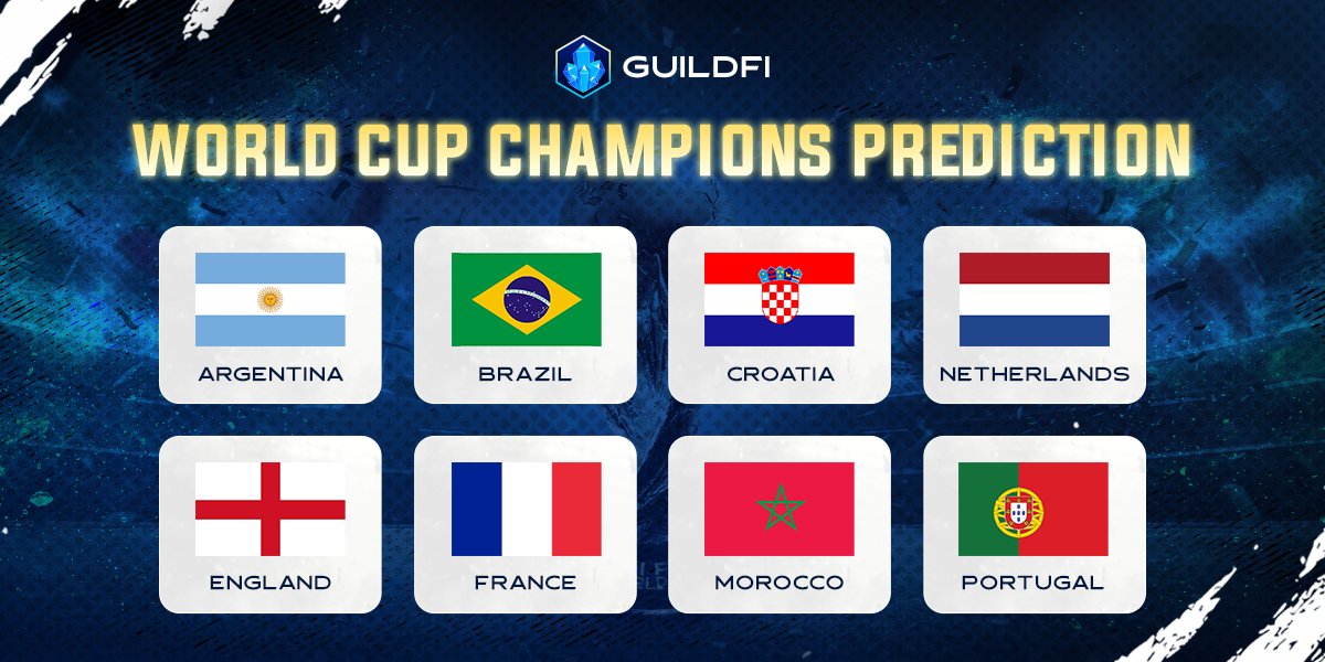 theZentzei's tweet image. And then there were 8...⚽️

Comment below which one of the remaining 8 teams will emerge as #WorldCup2022 champions🏆👇

#GuildFiers who predict correctly will stand a chance to win prizes🎁 Stay tuned to find out how😉

#WorldCupQatar2022