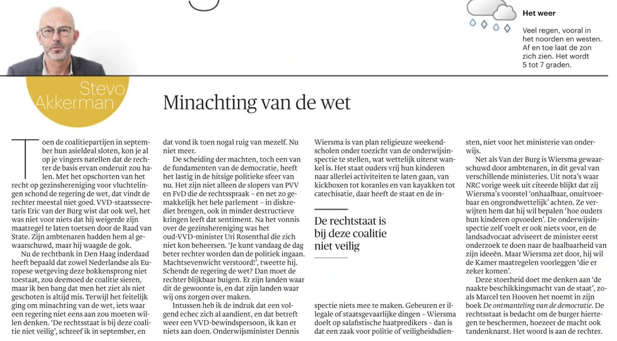 Uitstekende column van ⁦<a href="/StevoAkkerman/">stevo akkerman</a>⁩ in ⁦<a href="/trouw/">Trouw</a>⁩ Over de ontmanteling van de democratie en rechtsstaat